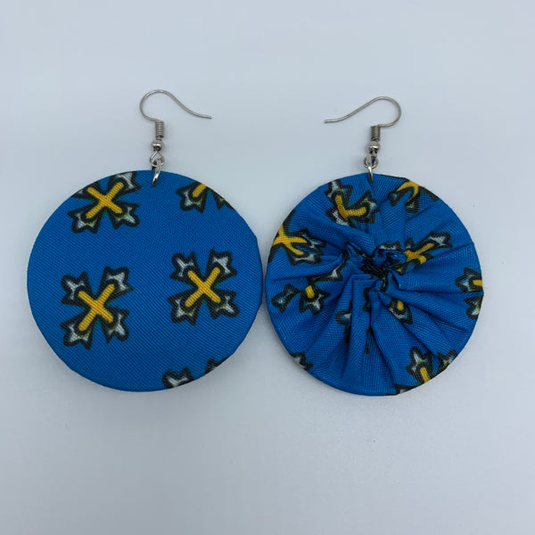 African Print Earrings-Round S Blue Variation 16 - Lillon Boutique