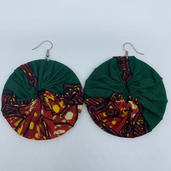 African Print Earrings-Round L Green Variation 10 - Lillon Boutique