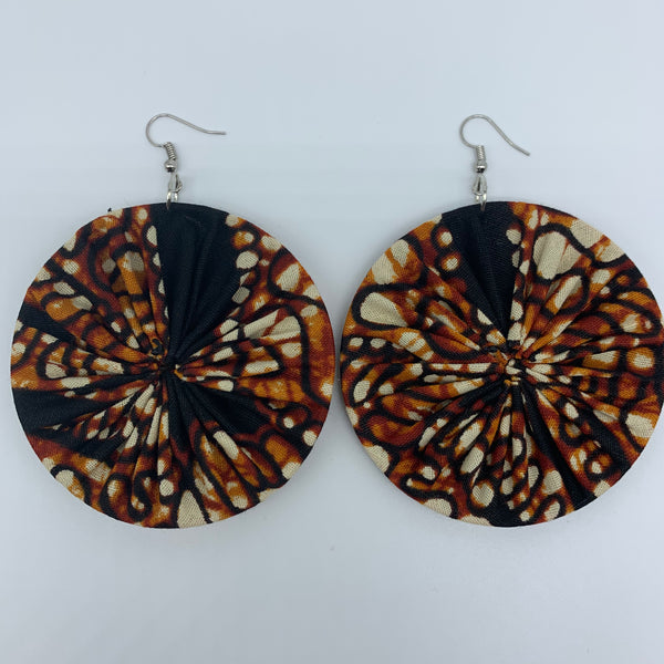 African Print Earrings-Round L Brown Variation 2 - Lillon Boutique