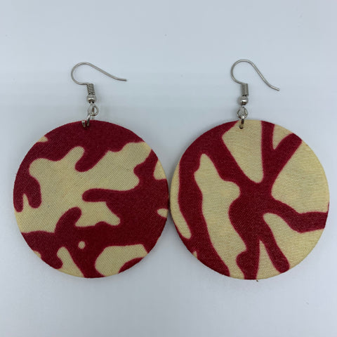 African Print Earrings-Round S Red Variation 8 - Lillon Boutique