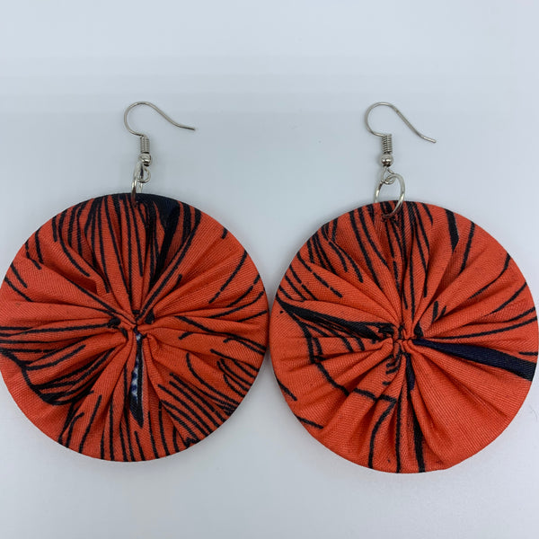 African Print Earrings-Round M Orange Variation 4 - Lillon Boutique