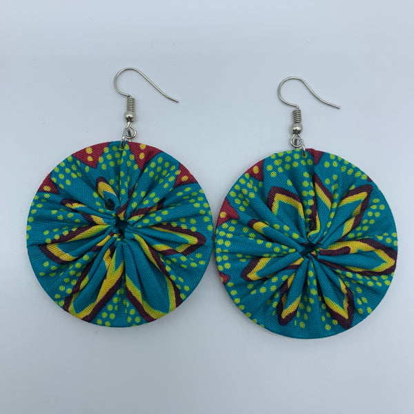 African Print Earrings-Round S Blue Variation 4 - Lillon Boutique