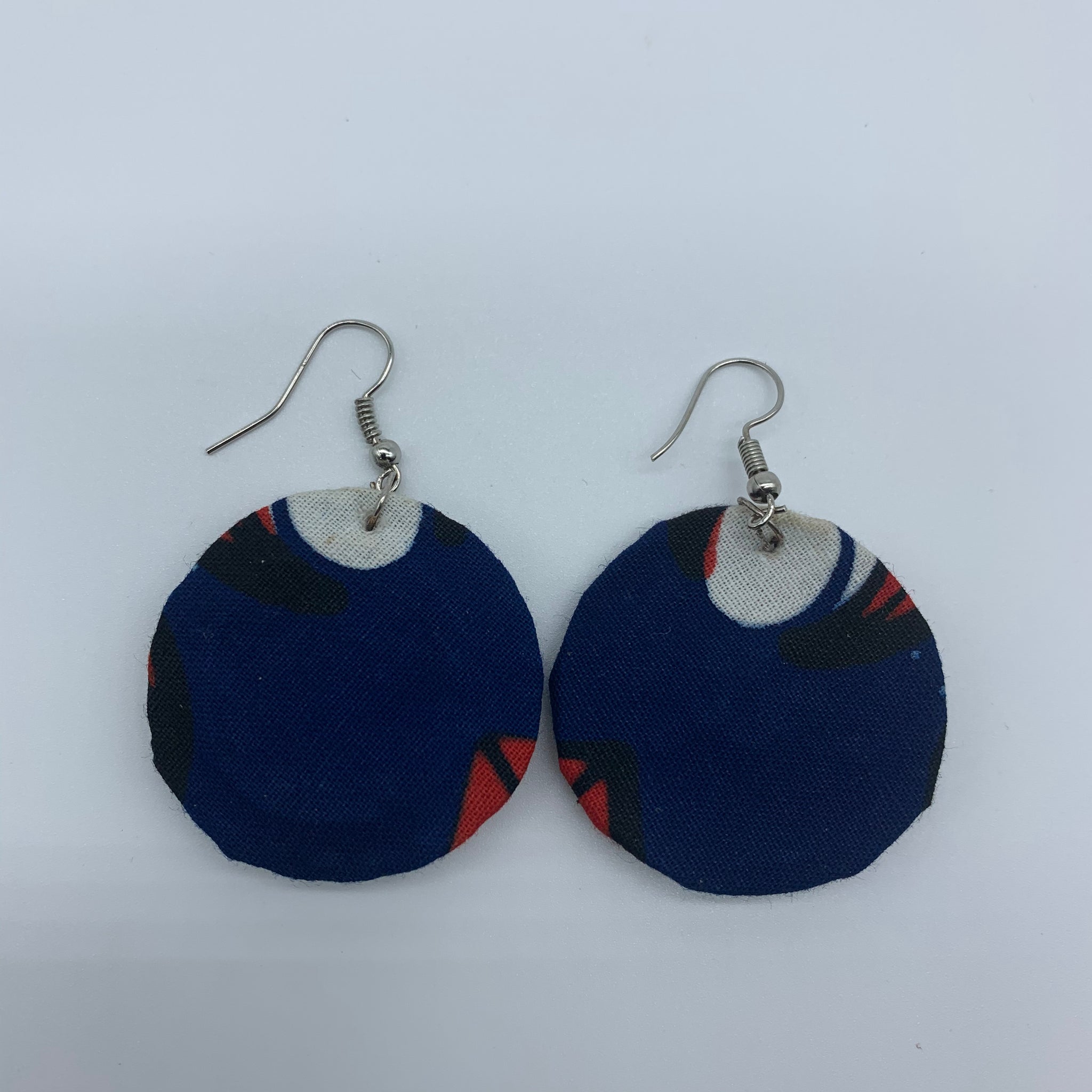 African Print Earrings-Round XS Blue Variation 18 - Lillon Boutique