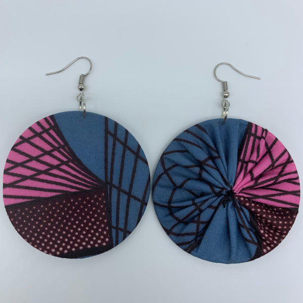 African Print Earrings-Round M Blue Variation 22 - Lillon Boutique