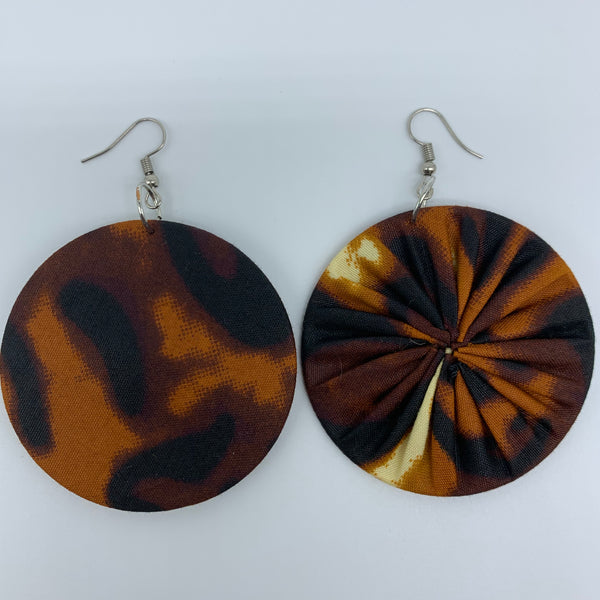African Print Earrings-Round M Brown Variation 6 - Lillon Boutique