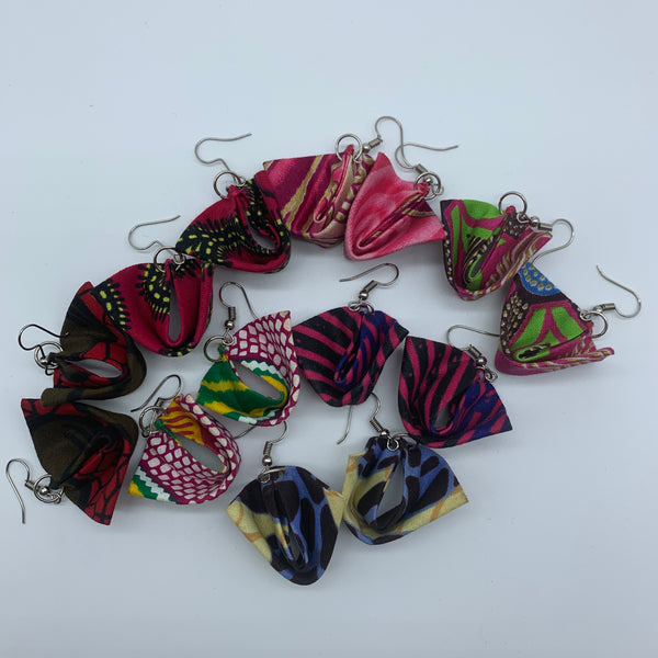African Print Earrings-Folded Pink Variation 3 - Lillon Boutique