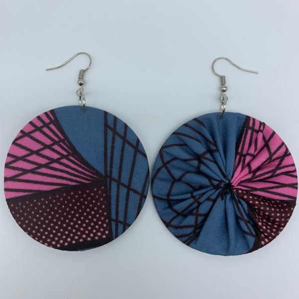 African Print Earrings-Round M Blue Variation 22 - Lillon Boutique