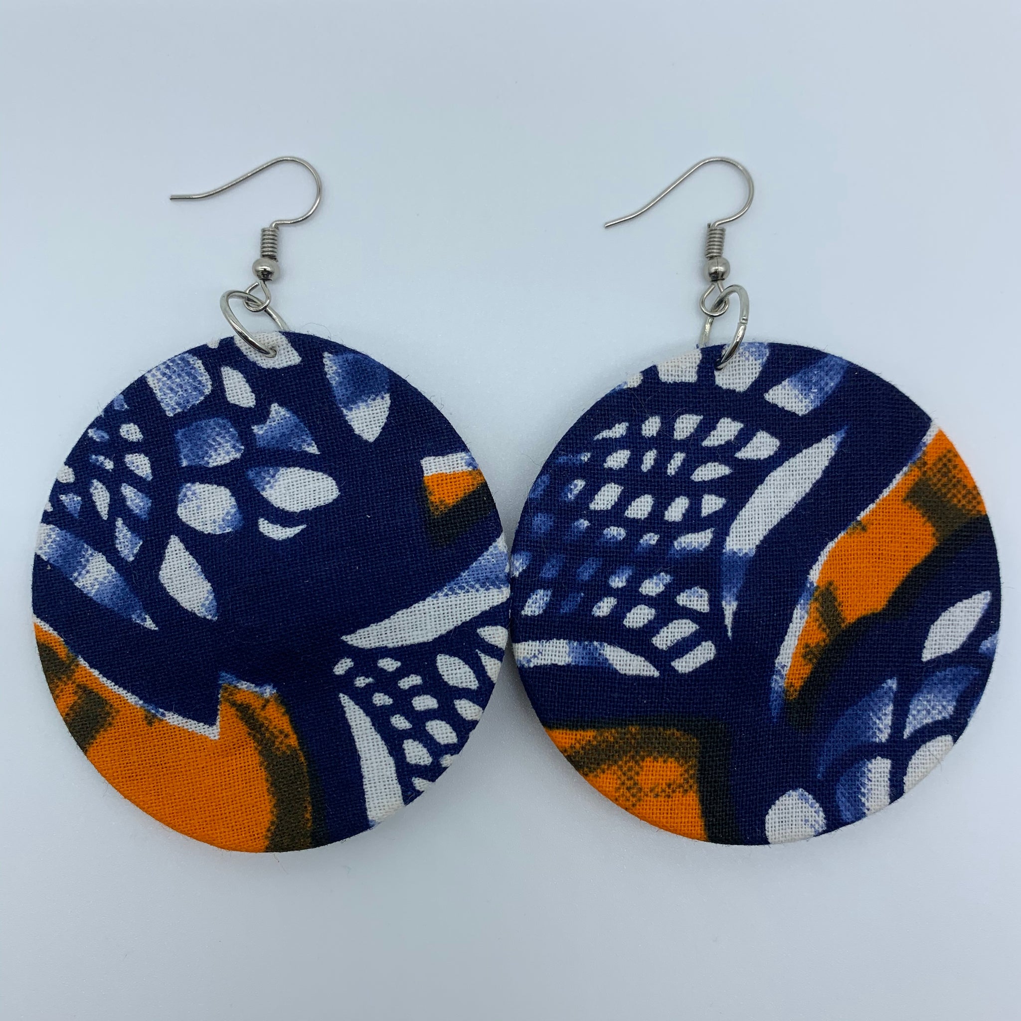 African Print Earrings-Round M Blue Variation 13 - Lillon Boutique