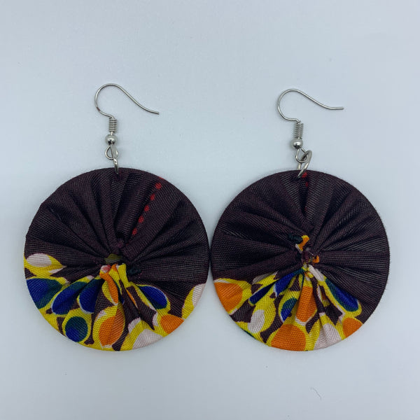 African Print Earrings-Round S Brown Variation 5 - Lillon Boutique