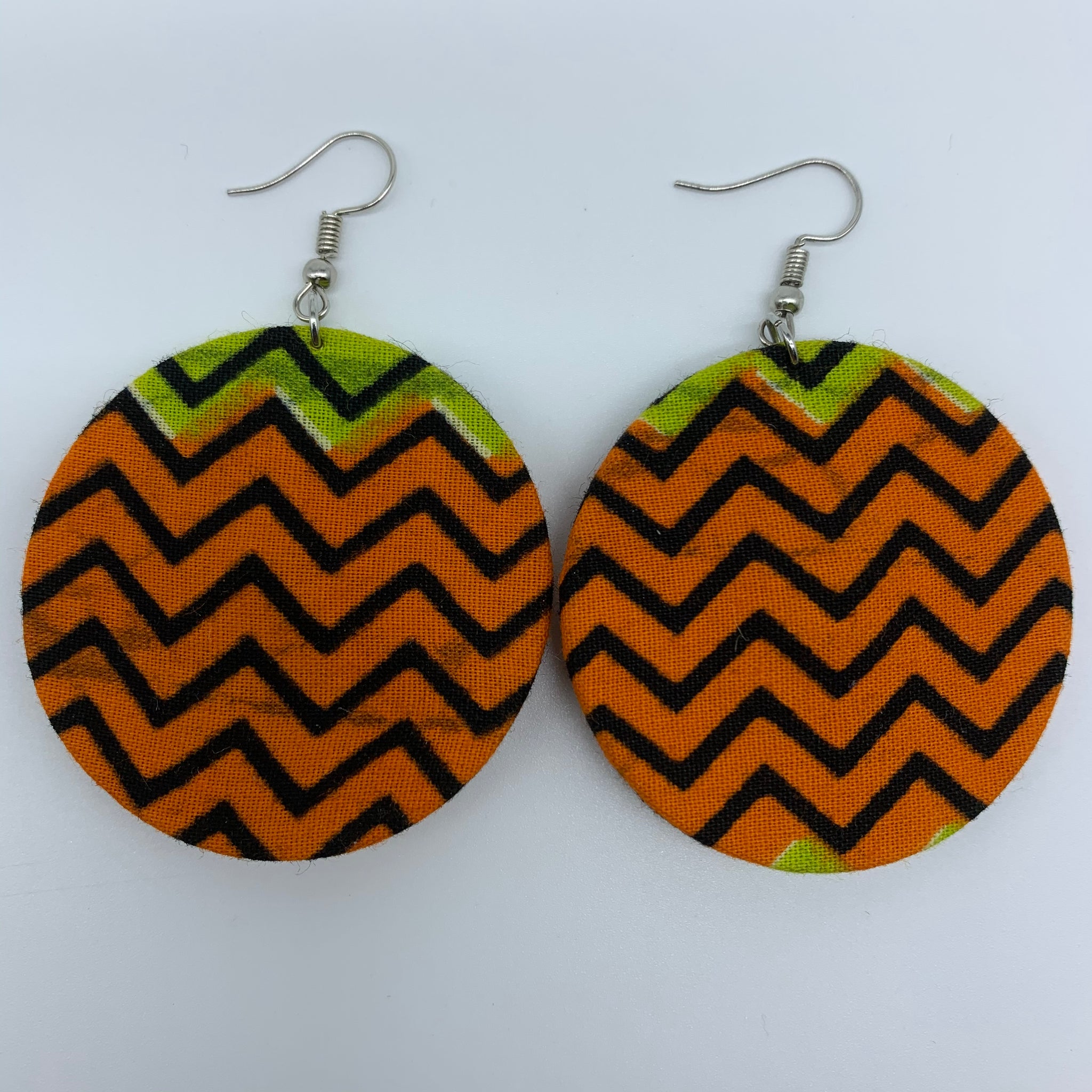African Print Earrings-Round S Orange Variation 5 - Lillon Boutique