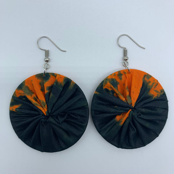 African Print Earrings-Round S Orange Variation 2 - Lillon Boutique
