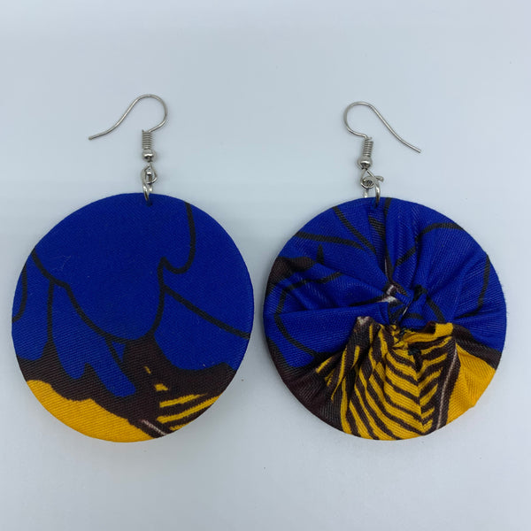 African Print Earrings-Round S Blue Variation 8 - Lillon Boutique