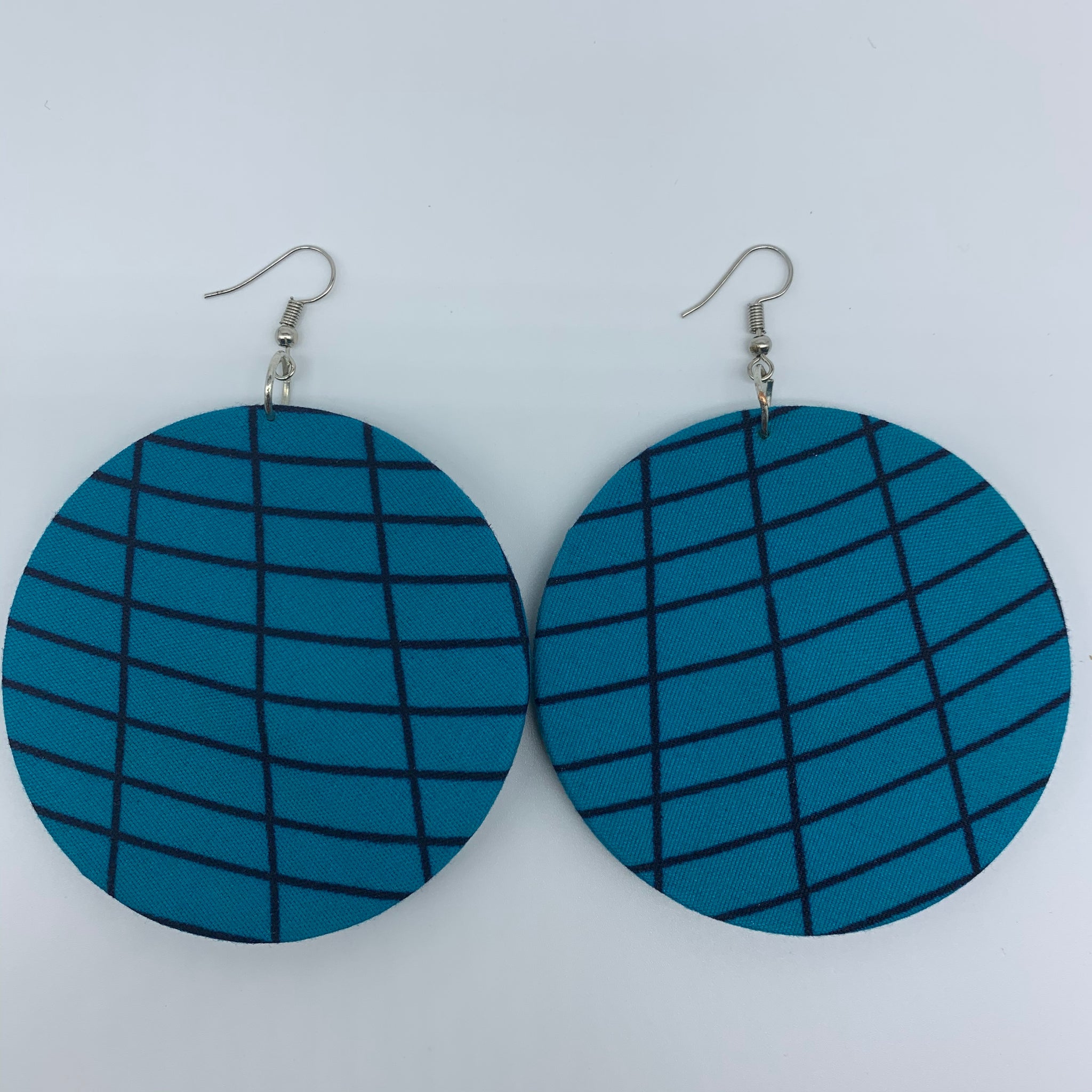 African Print Earrings-Round L Blue Variation 2 - Lillon Boutique