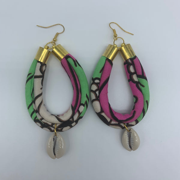 African Print W/Shell Earrings- IC Green Variation - Lillon Boutique