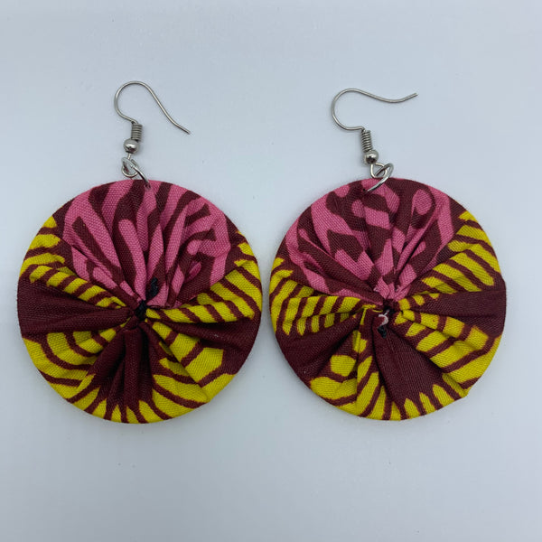 African Print Earrings-Round S Yellow Variation 2 - Lillon Boutique