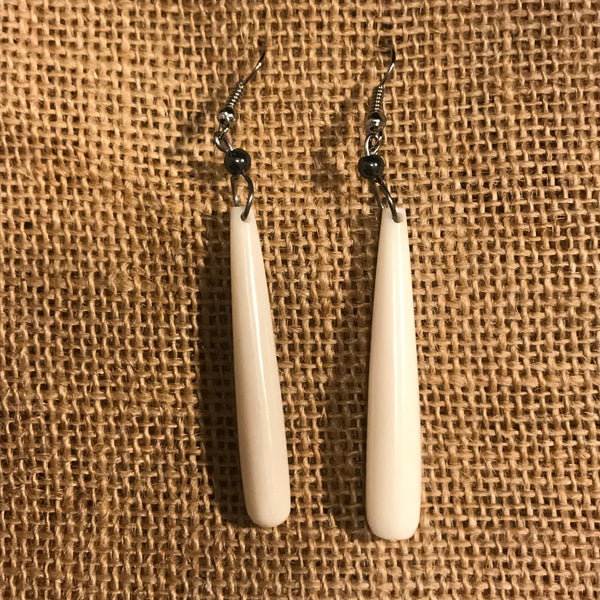 Cow Bone Earrings- White Bat - Lillon Boutique
