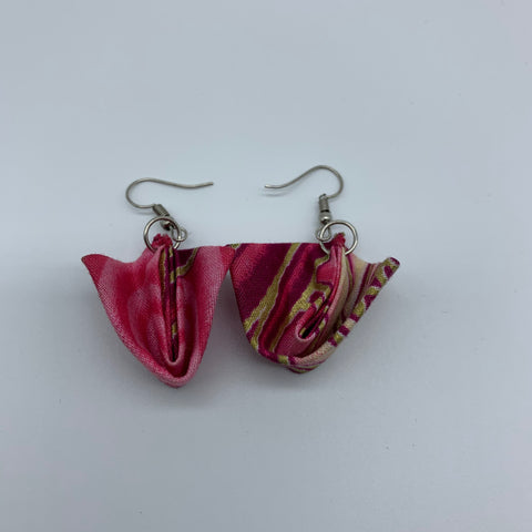 African Print Earrings-Folded Pink Variation 5 - Lillon Boutique