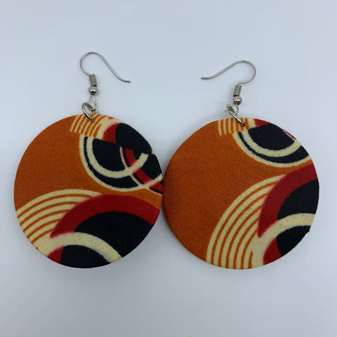 African Print Earrings-Round S Orange Variation 14 - Lillon Boutique