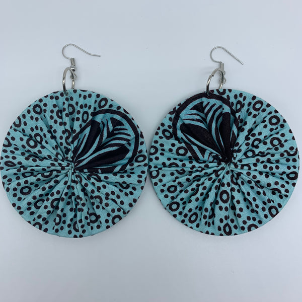 African Print Earrings-Round L Blue Variation - Lillon Boutique