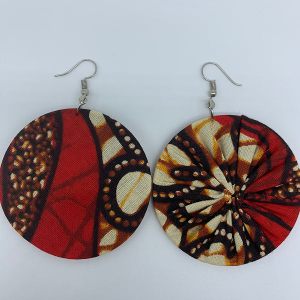 African Print Earrings-Round M Red Variation 13 - Lillon Boutique
