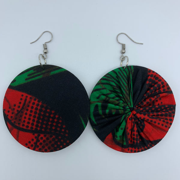 African Print Earrings-Round M Red Variation 2 - Lillon Boutique