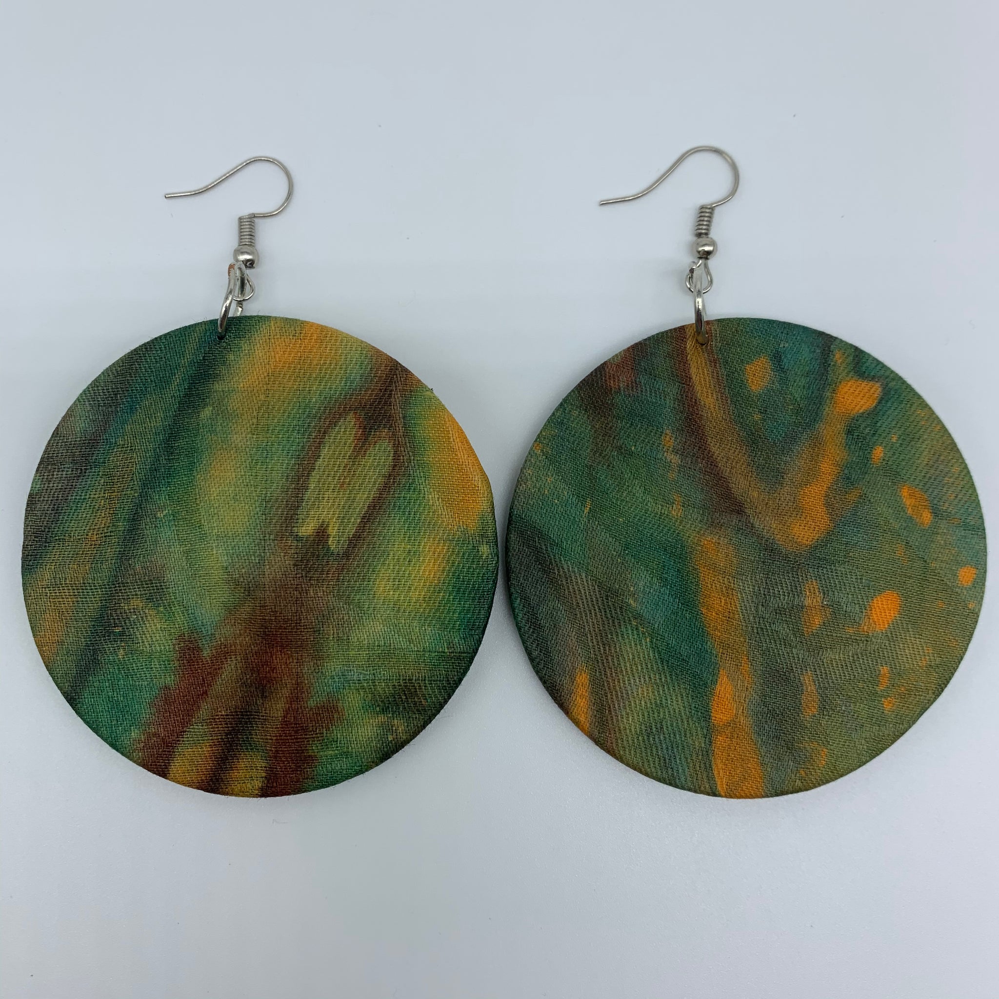 African Print Earrings-Round M Green Variation 4 - Lillon Boutique