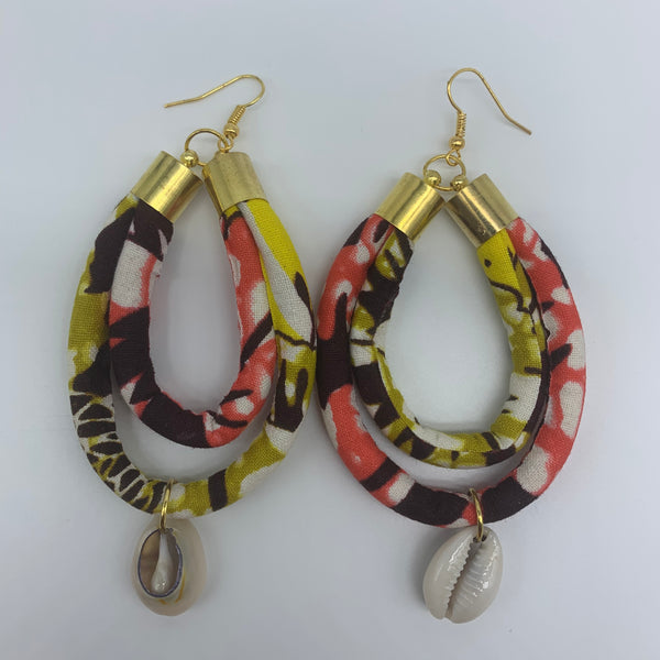 African Print W/Shell Earrings- IC Pink Variation 2 - Lillon Boutique