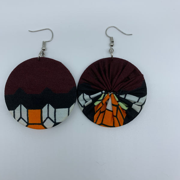 African Print Earrings-Round S Brown Variation 7 - Lillon Boutique