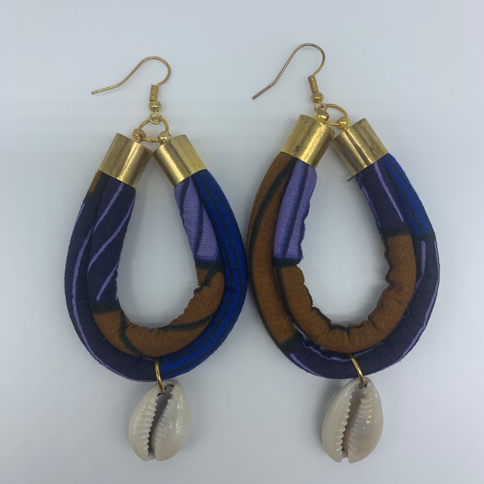 African Print W/Shell Earrings- IC Blue Variation - Lillon Boutique