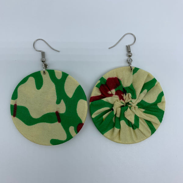 African Print Earrings-Round S Green Variation 9 - Lillon Boutique