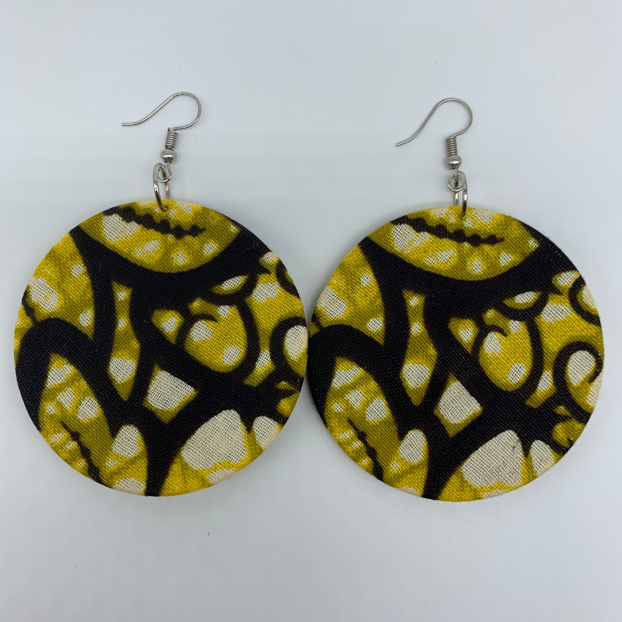 African Print Earrings-Round L Green Variation 6 - Lillon Boutique