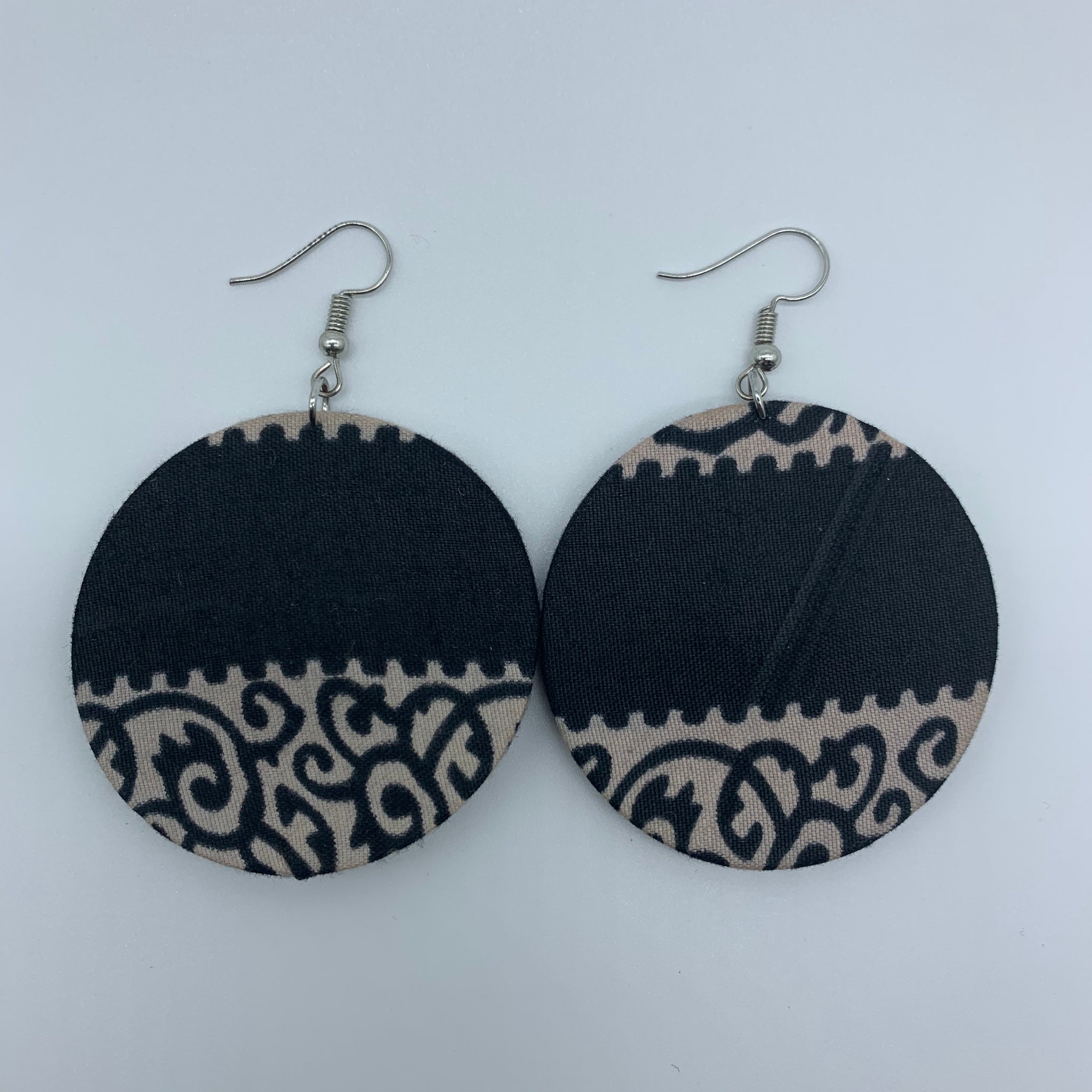 African Print Earrings-Round S Black Variation 2 - Lillon Boutique