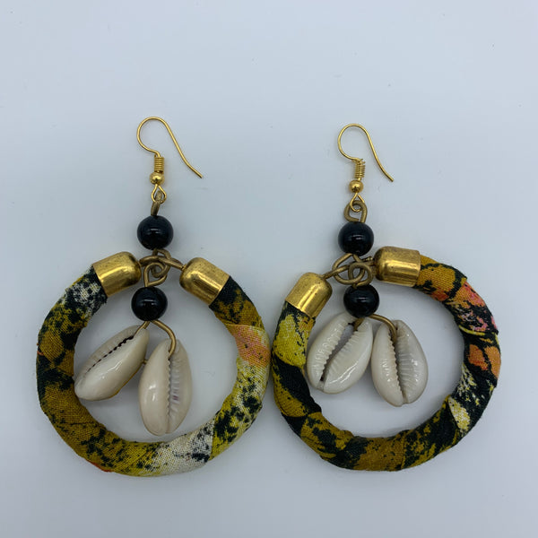 African Print W/Shell Earrings- Gold Variation - Lillon Boutique