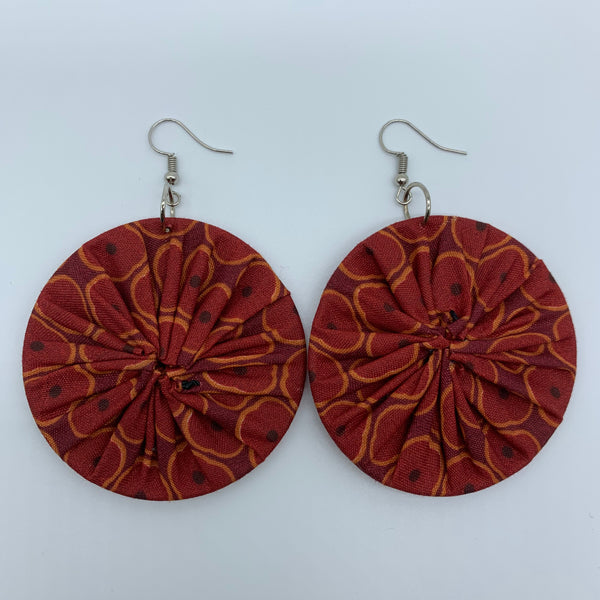African Print Earrings-Round M Red Variation 5 - Lillon Boutique