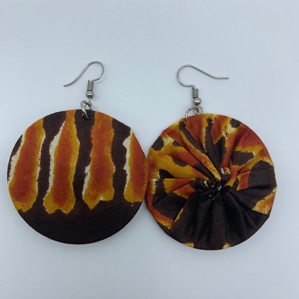 African Print Earrings-Round S Brown Variation 4 - Lillon Boutique