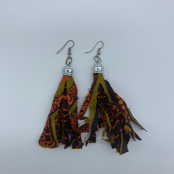 African Print Earrings-Tassel Orange Variation - Lillon Boutique