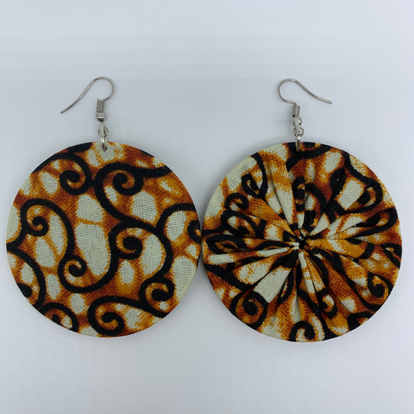 African Print Earrings-Round M Brown Variation 2 - Lillon Boutique