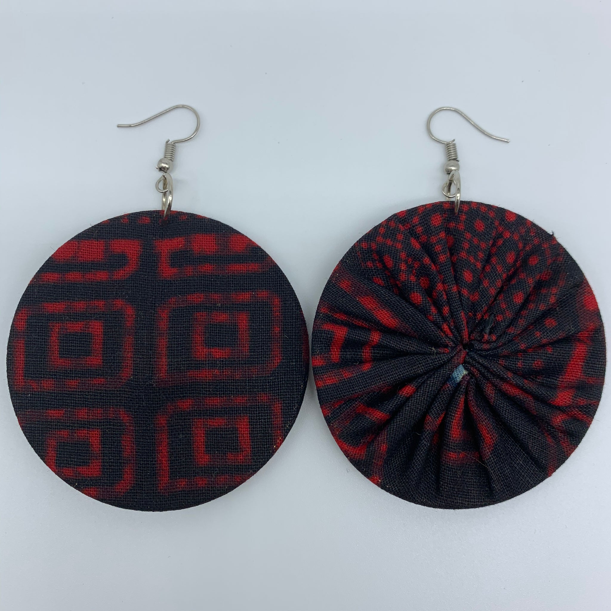 African Print Earrings-Round M Red Variation 9 - Lillon Boutique