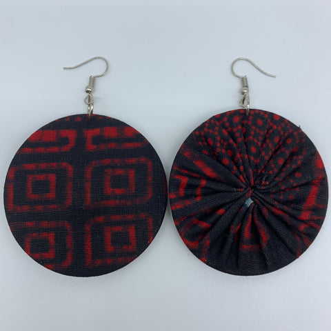 African Print Earrings-Round M Red Variation 9 - Lillon Boutique