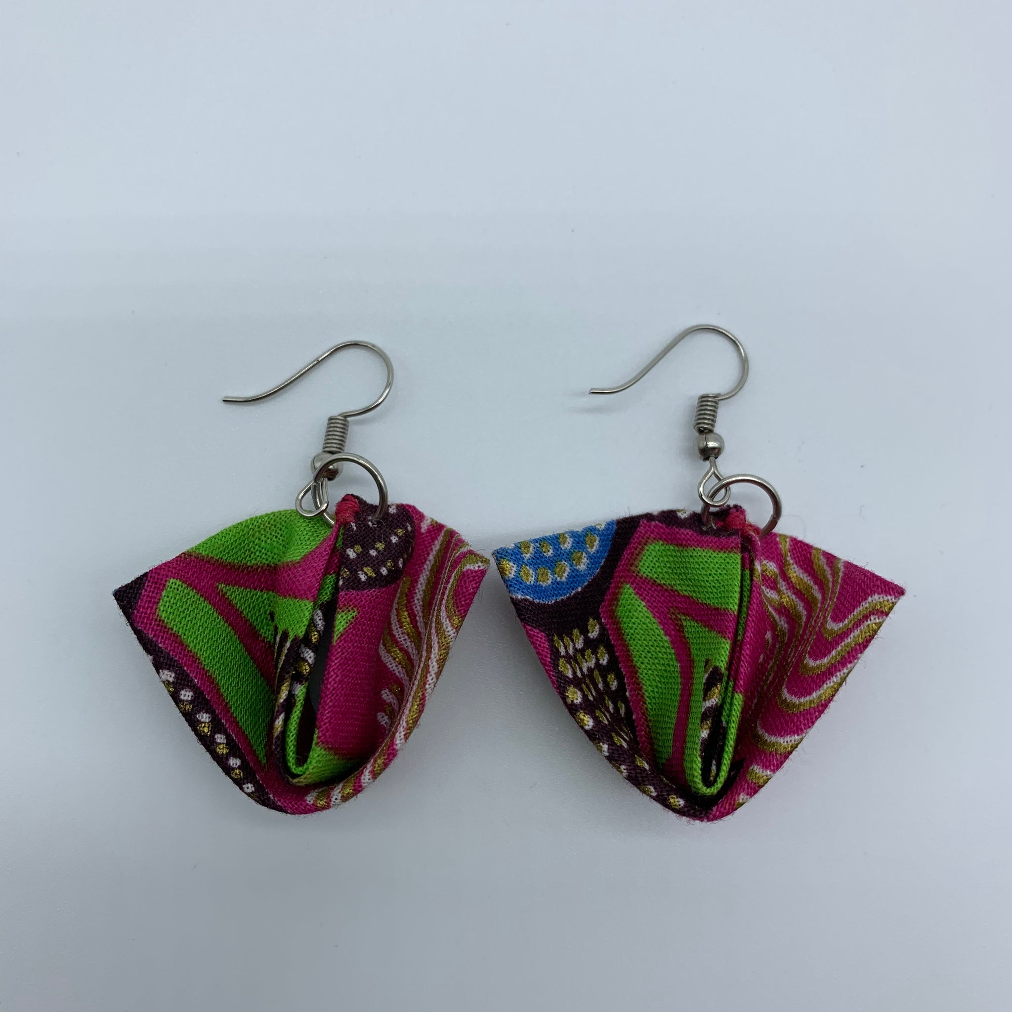 African Print Earrings-Folded Pink Variation 2 - Lillon Boutique