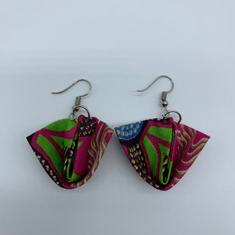 African Print Earrings-Folded Pink Variation 2 - Lillon Boutique