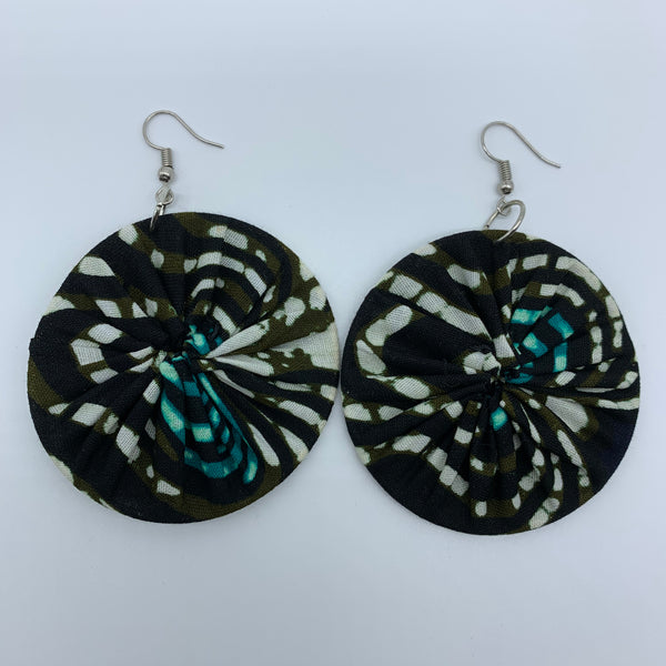 African Print Earrings-Round M Black Variation 4 - Lillon Boutique