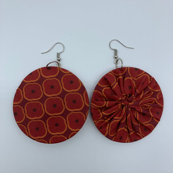 African Print Earrings-Round M Red Variation 5 - Lillon Boutique