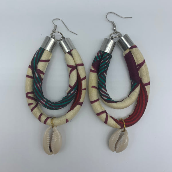 African Print W/Shell Earrings- IC Beige Variation - Lillon Boutique