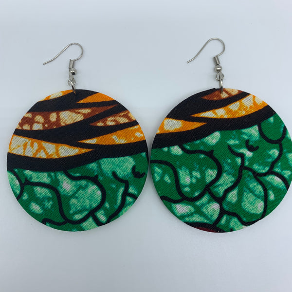 African Print Earrings-Round M Green Variation 2 - Lillon Boutique