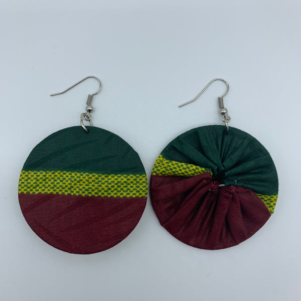 African Print Earrings-Round S Green Variation 4 - Lillon Boutique