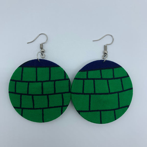 African Print Earrings-Round S Green Variation 2 - Lillon Boutique