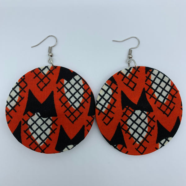 African Print Earrings-Round M Red Variation 7 - Lillon Boutique