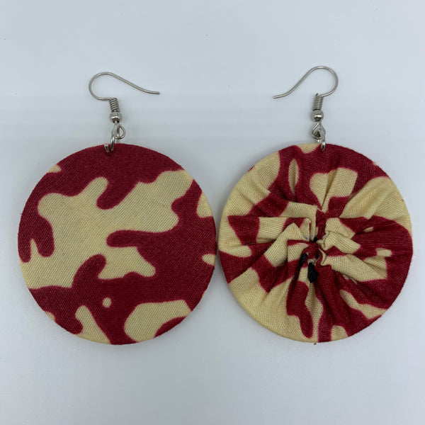 African Print Earrings-Round S Red Variation 8 - Lillon Boutique