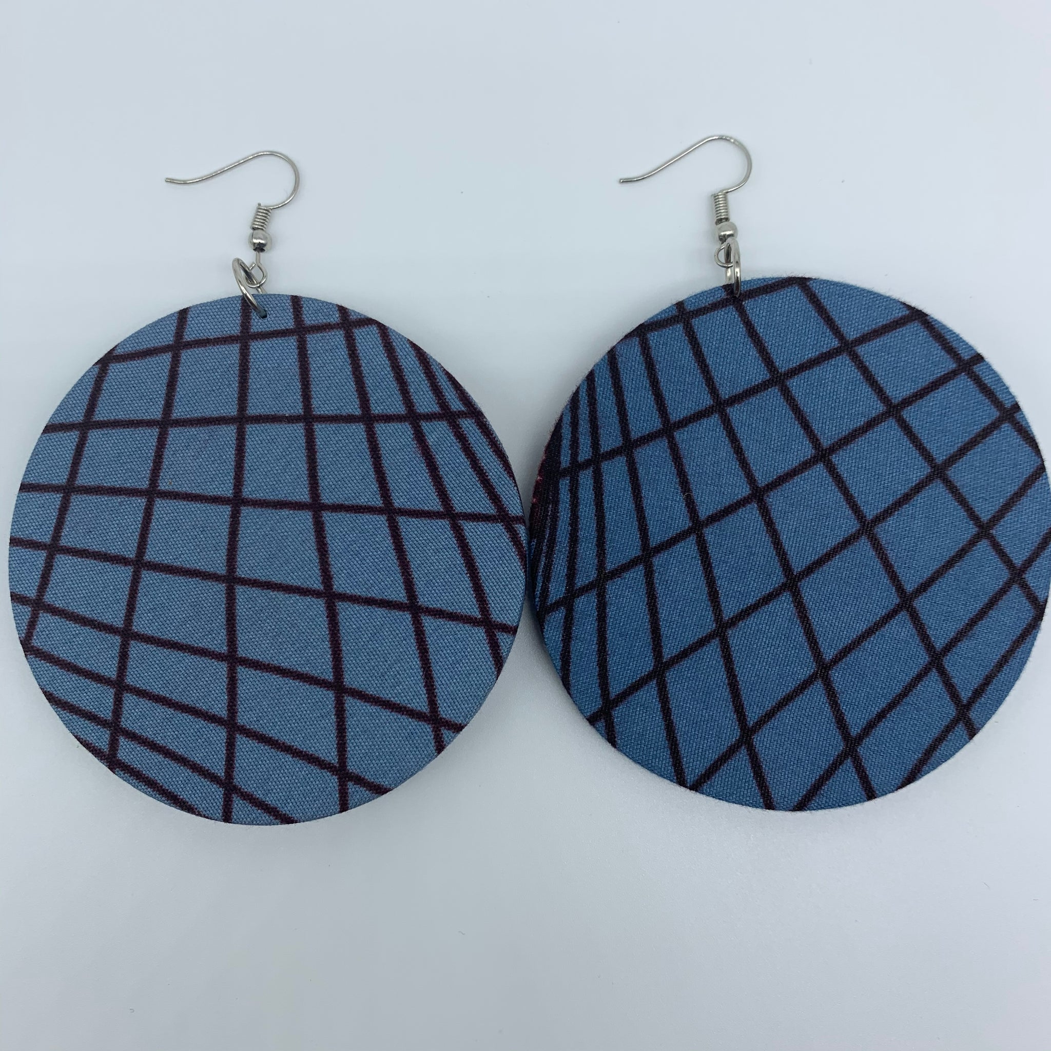 African Print Earrings-Round L Blue Variation 5 - Lillon Boutique